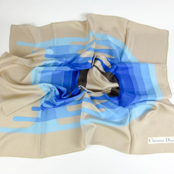 Christian Dior Accessories - Dior Beige /Blue Logo Silk Foulard Scarf/Wrap